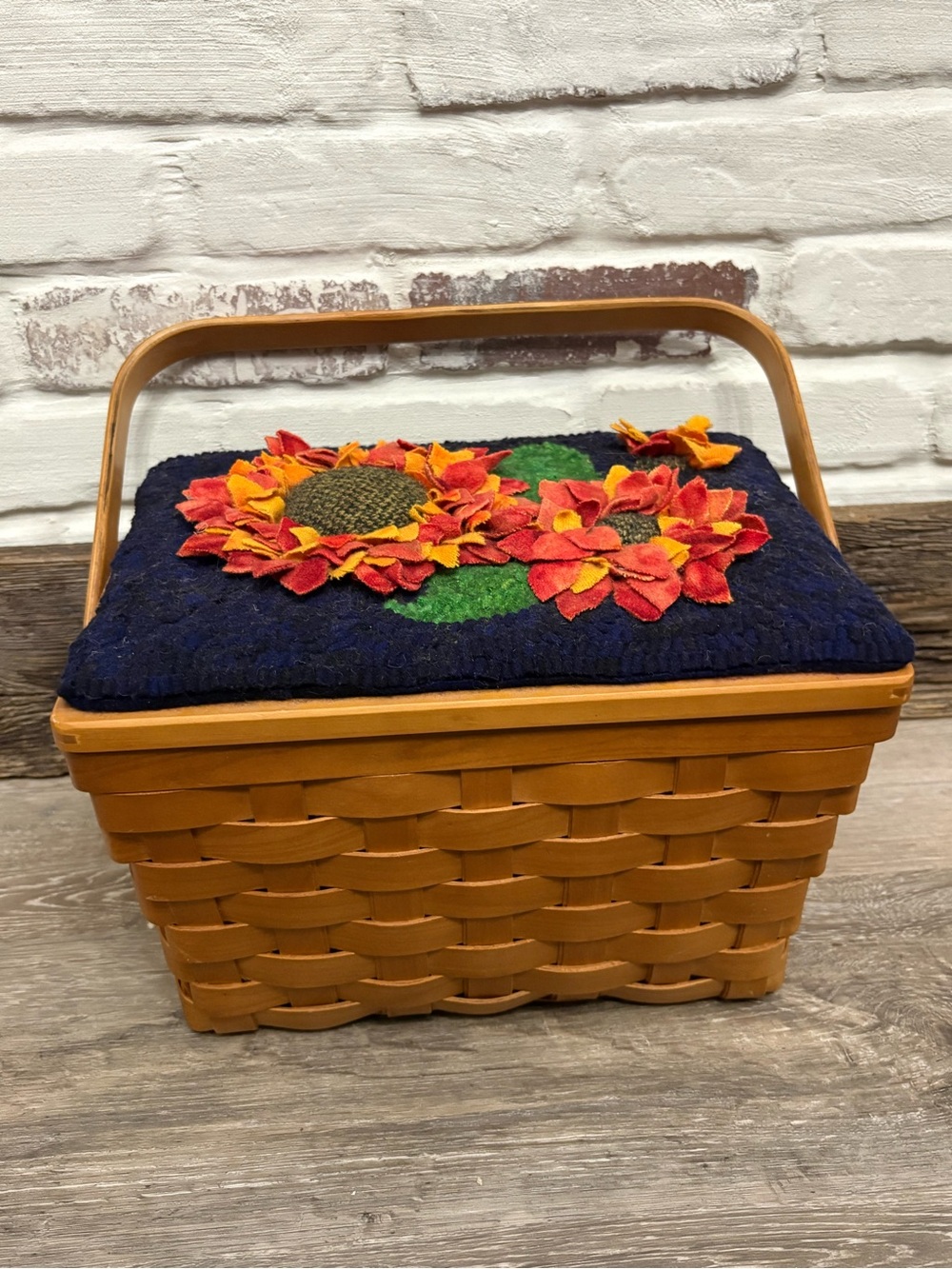 Handcrafted Sewing/ Picnic/Decorative Basket Sunflower Floral Top Bohemian Rare